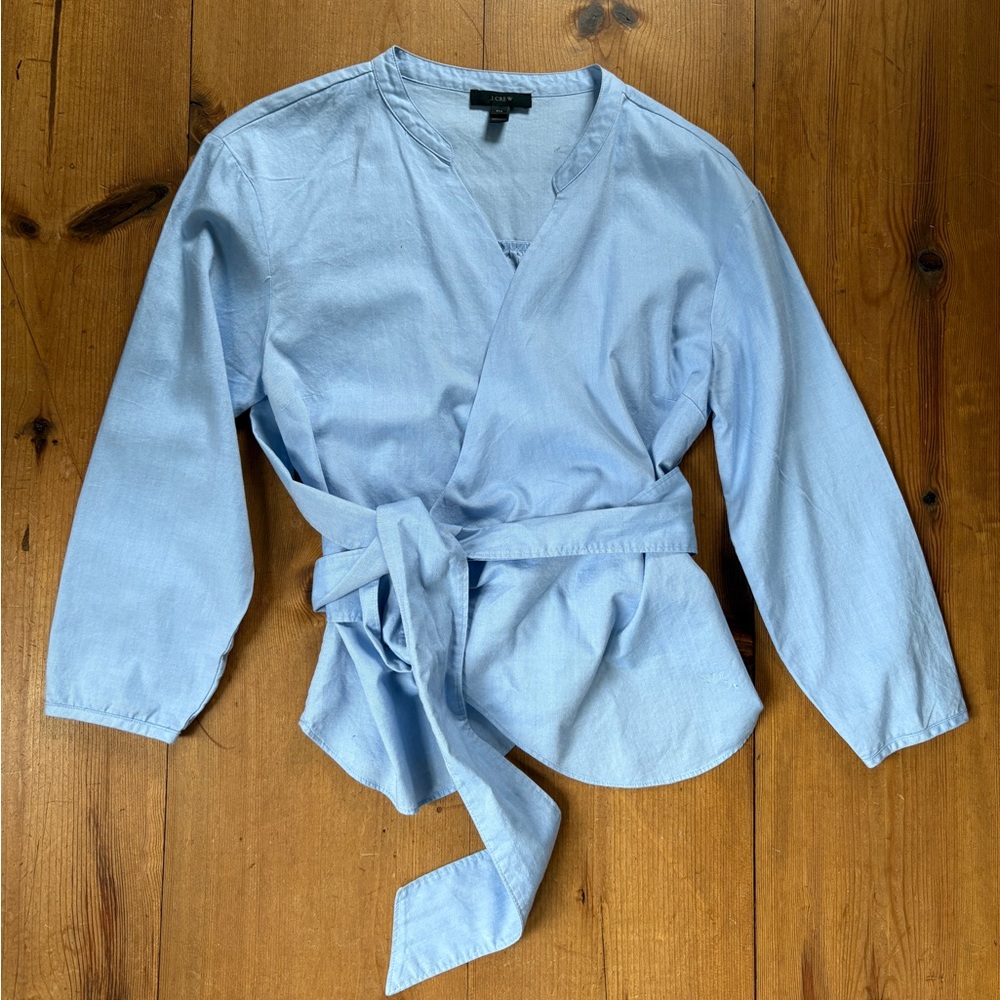 J. Crew Sky Blue V-Neck Wrap Blouse